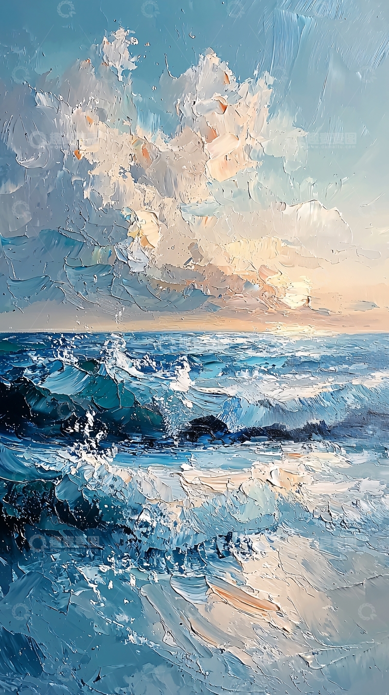 高清大图下载【趣麦麦图】海天一色油画风景