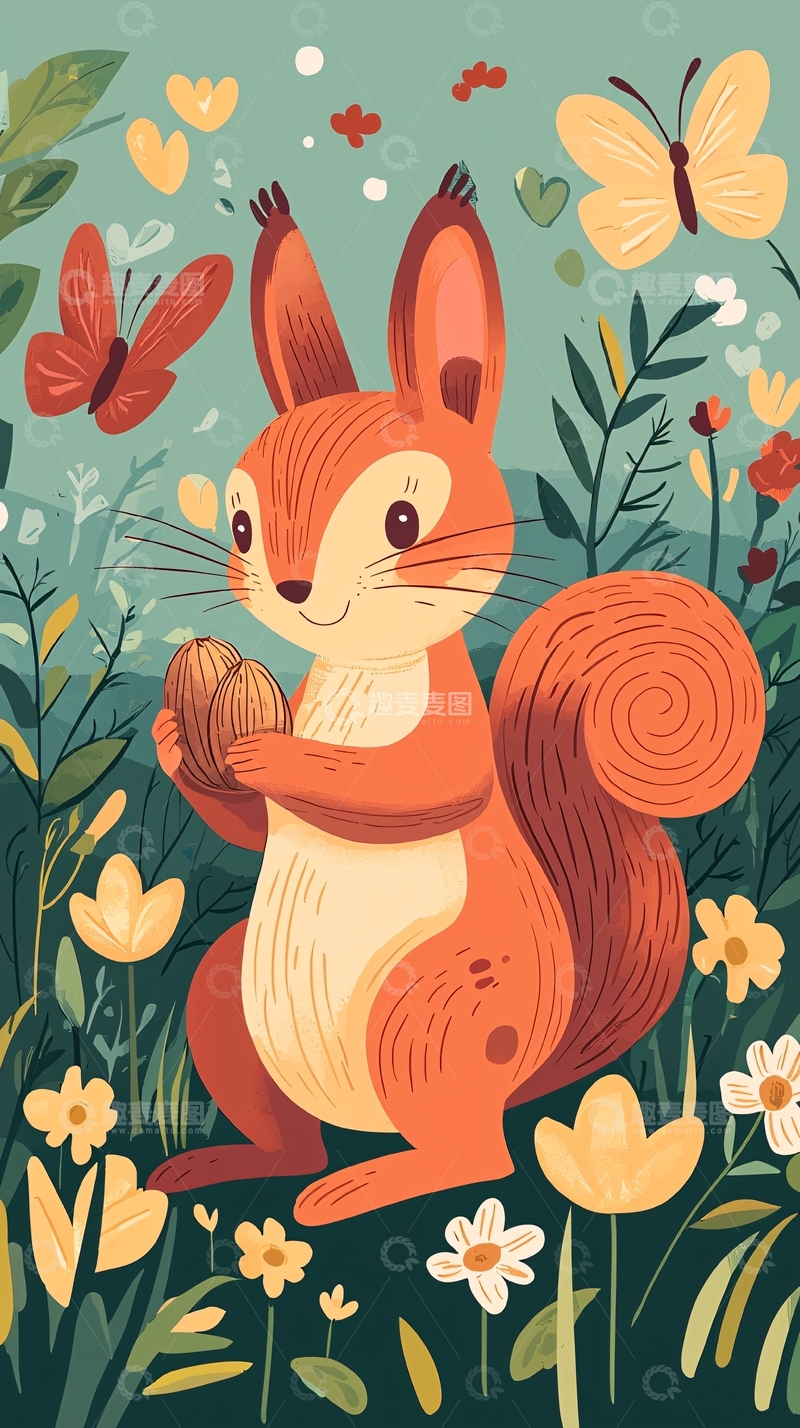 高清大图下载【趣麦麦图】可爱小松鼠花丛图