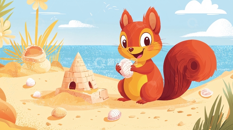 高清大图下载【趣麦麦图】沙滩上的小松鼠