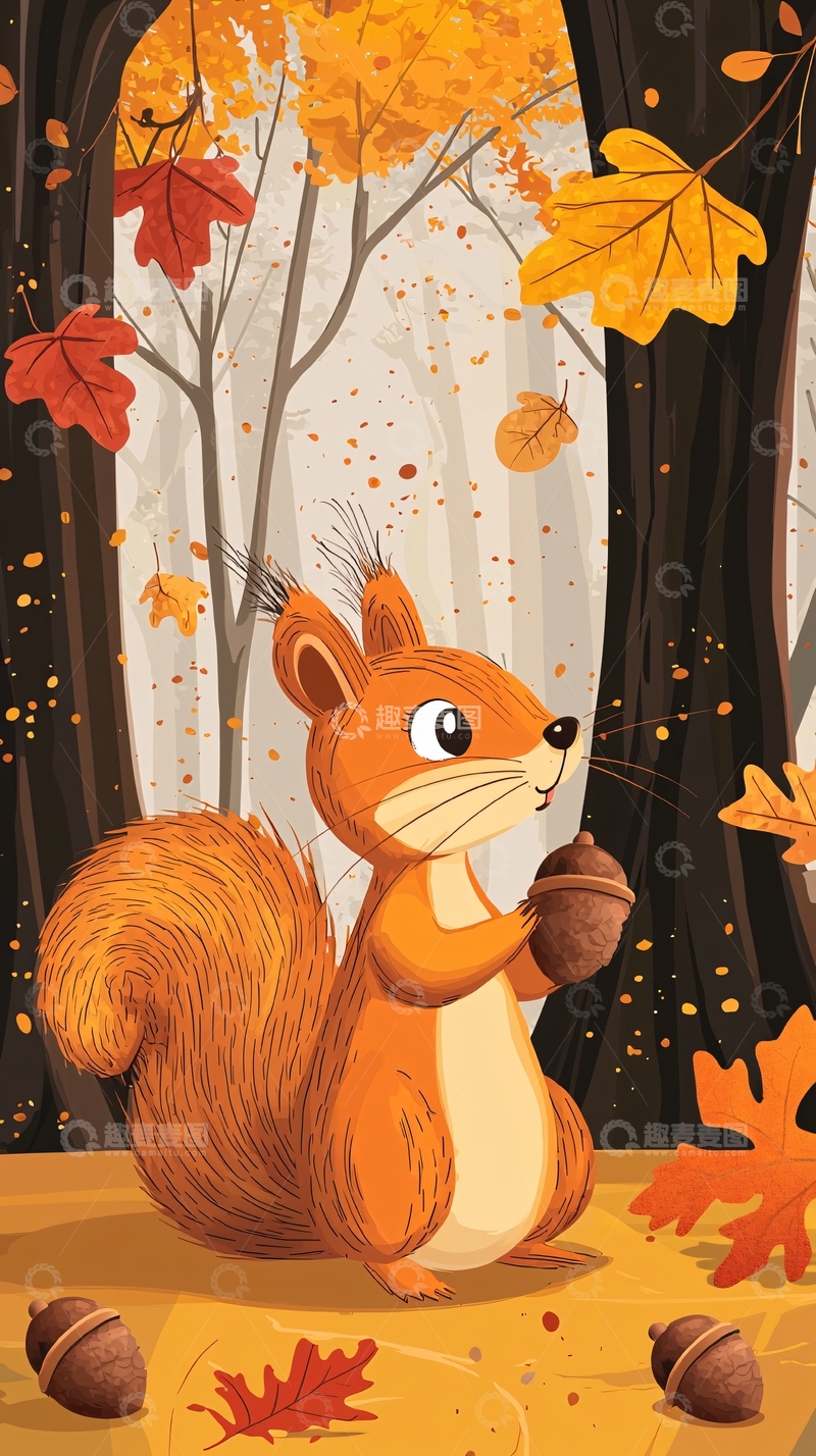 高清大图下载【趣麦麦图】秋日森林小松鼠