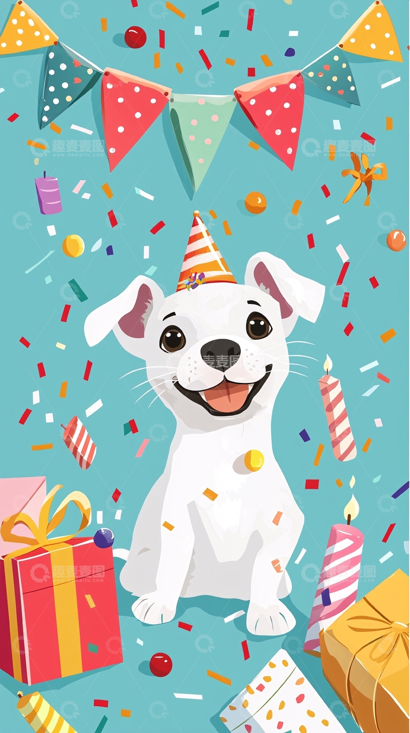 高清大图下载【趣麦麦图】可爱小狗生日派对