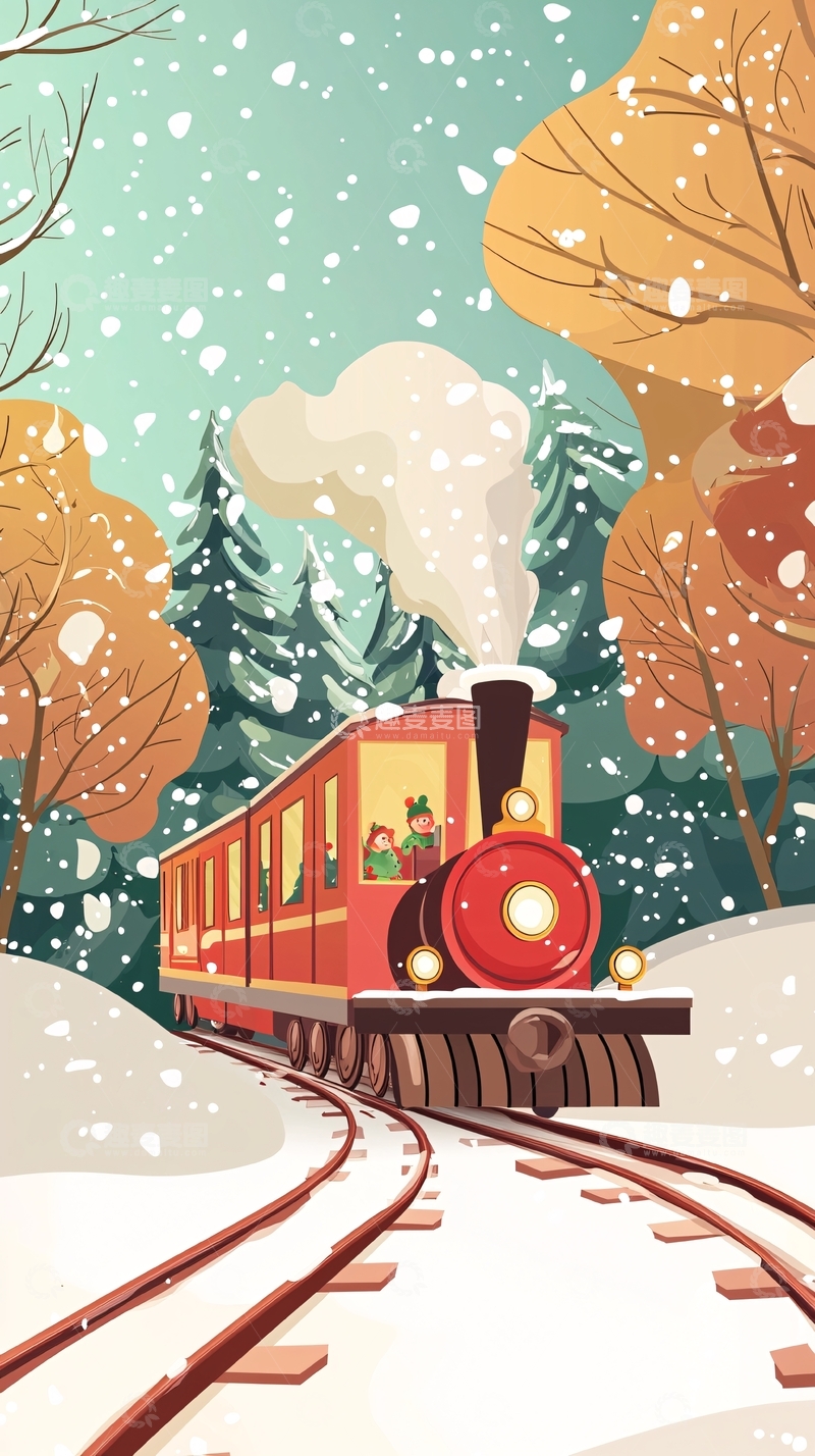 高清大图下载【趣麦麦图】冬季火车雪景图
