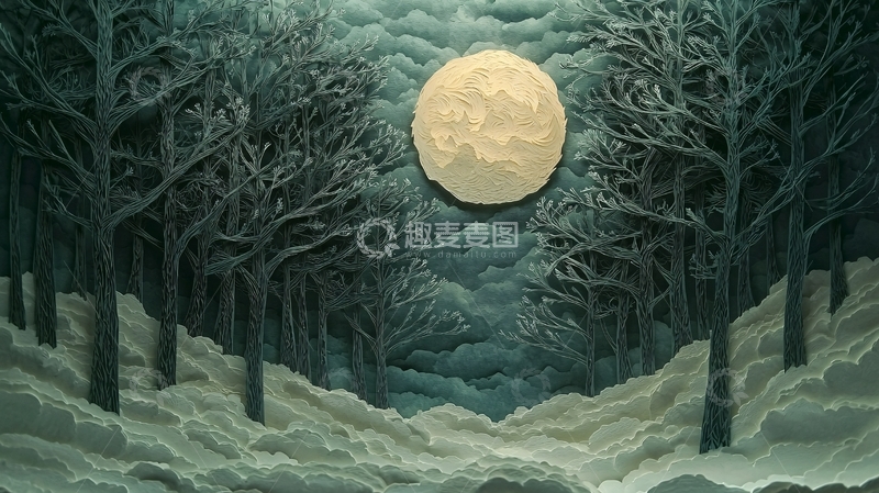 高清大图下载【趣麦麦图】冬夜森林