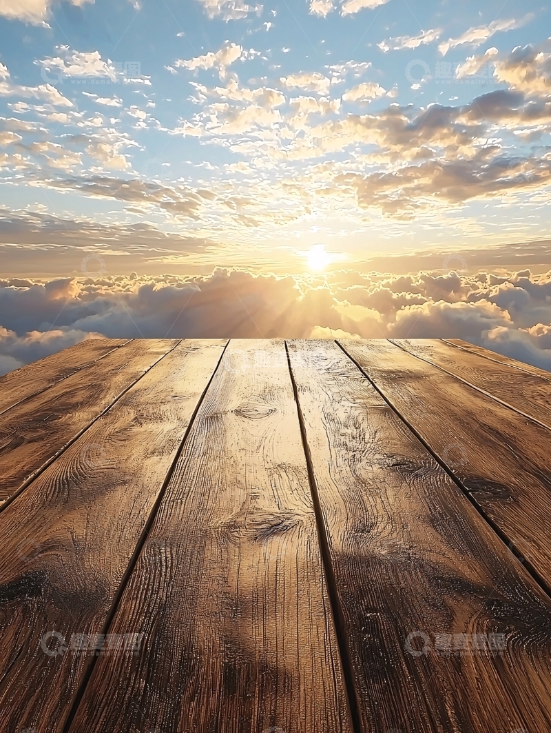 高清大图下载【趣麦麦图】云海日出木质平台