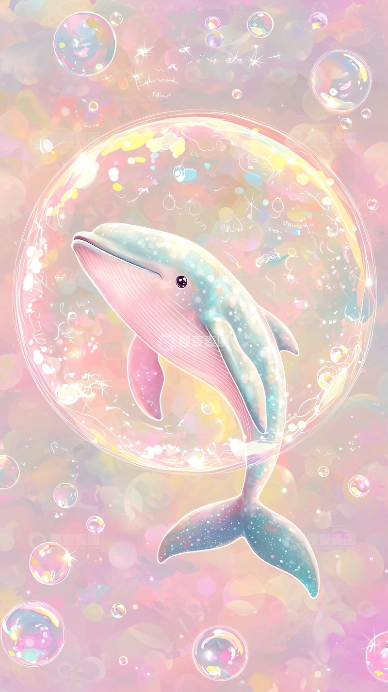 高清大图下载【趣麦麦图】粉色梦幻海豚气泡