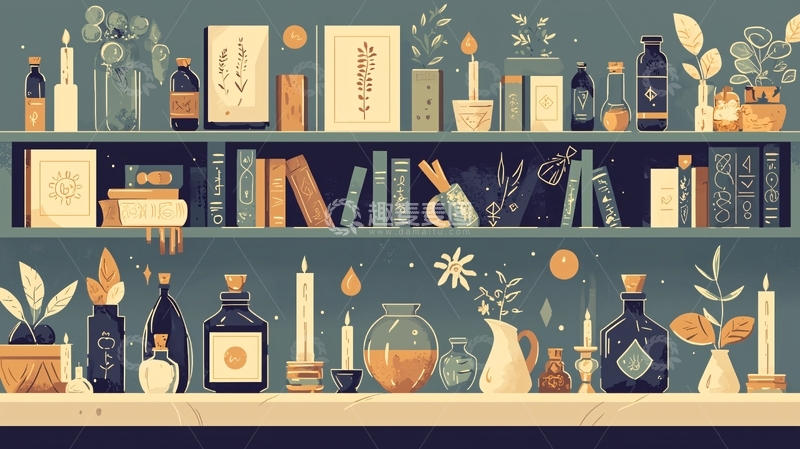 高清大图下载【趣麦麦图】神秘魔法书架