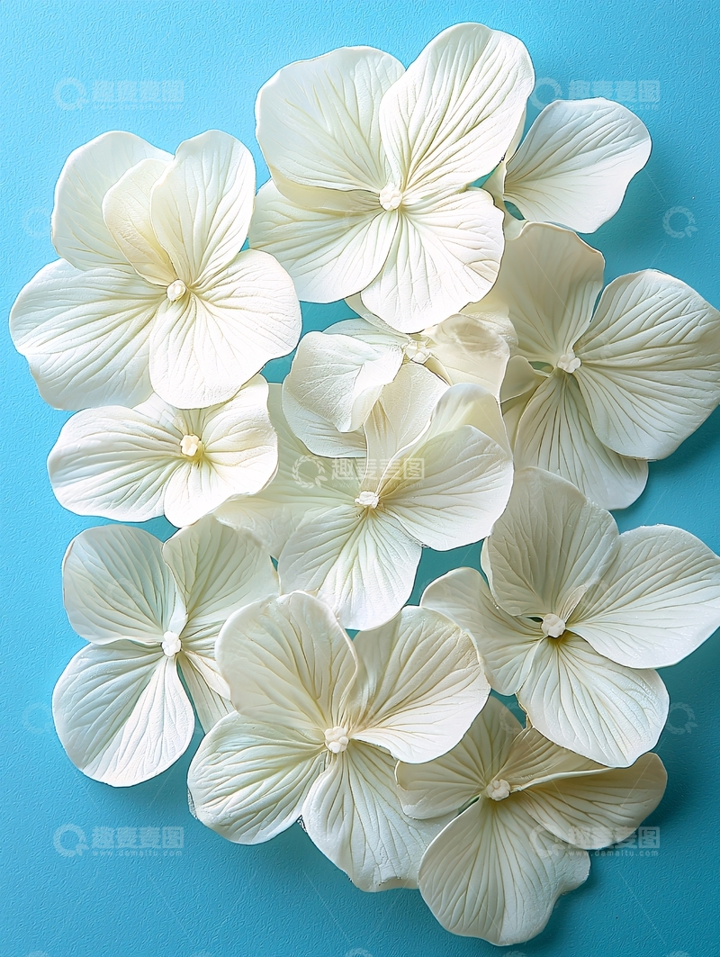 高清大图下载【趣麦麦图】蓝底白色绣球花