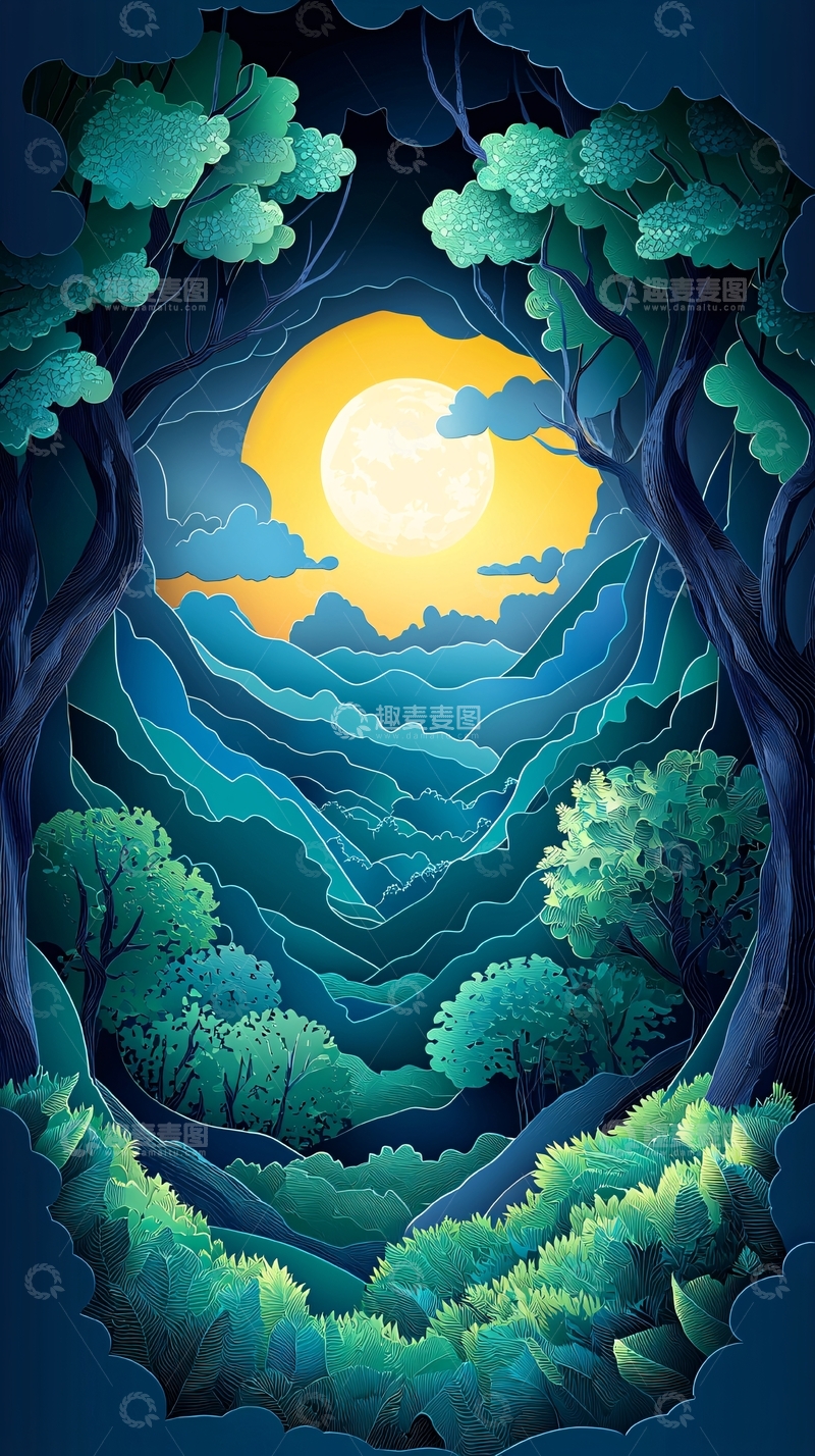 高清大图下载【趣麦麦图】森林月夜