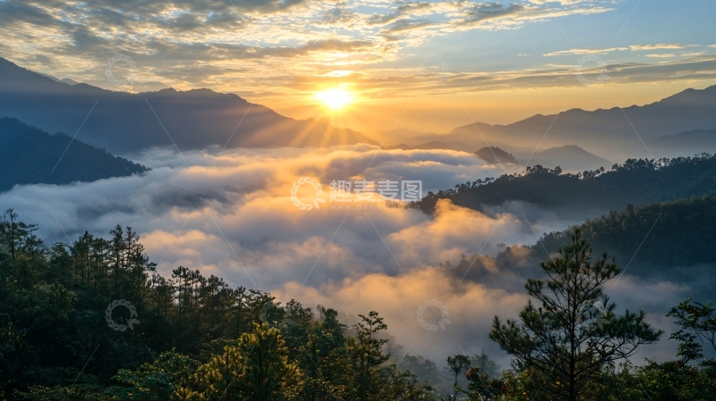 高清大图下载【趣麦麦图】山间云海日出景色