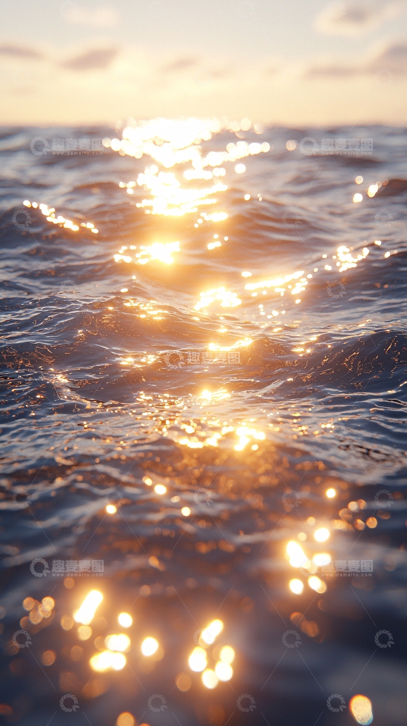 高清大图下载【趣麦麦图】波光粼粼的日落海面