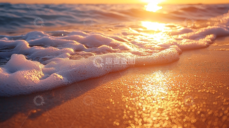 高清大图下载【趣麦麦图】日落海滩浪花