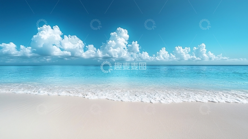 高清大图下载【趣麦麦图】蓝天白云下的平静海面