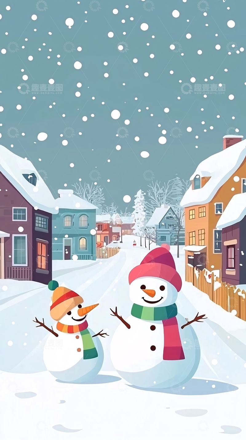 高清大图下载【趣麦麦图】雪地里两个可爱的雪人