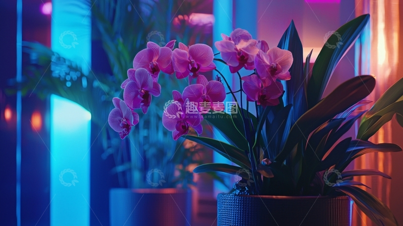 高清大图下载【趣麦麦图】霓虹灯下的粉色蝴蝶兰