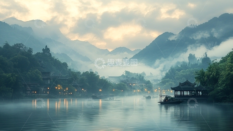 高清大图下载【趣麦麦图】水墨风山水画意境