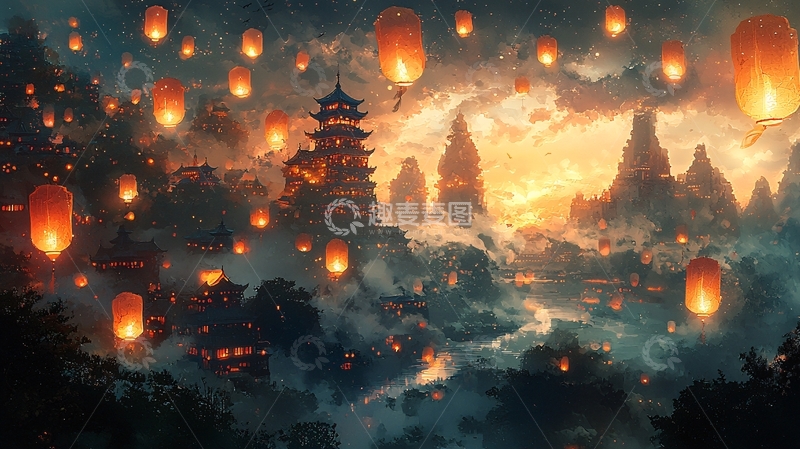 高清大图下载【趣麦麦图】梦幻灯笼夜景