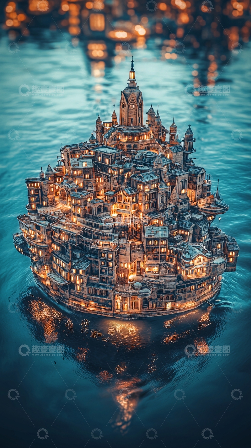 高清大图下载【趣麦麦图】水上漂浮城市
