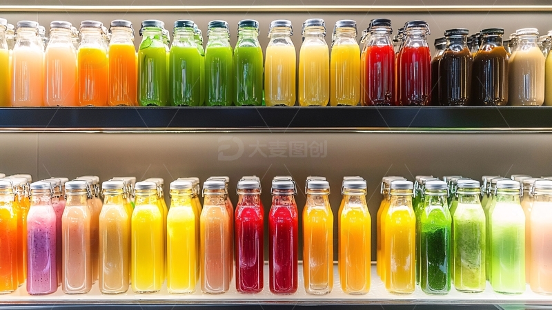 彩色瓶装果汁饮料货架