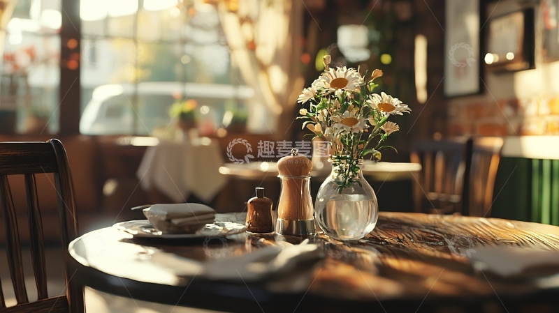 高清大图下载【趣麦麦图】阳光洒进餐厅桌椅