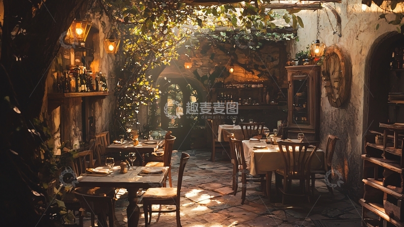 高清大图下载【趣麦麦图】阳光洒进庭院餐厅
