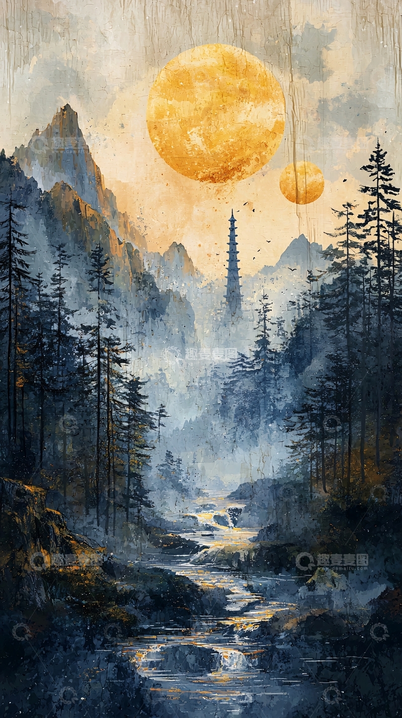 高清大图下载【趣麦麦图】水墨风山水画卷