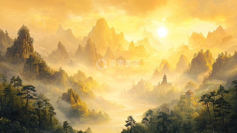 高清大图下载【趣麦麦图】金光山峦晨曦景色