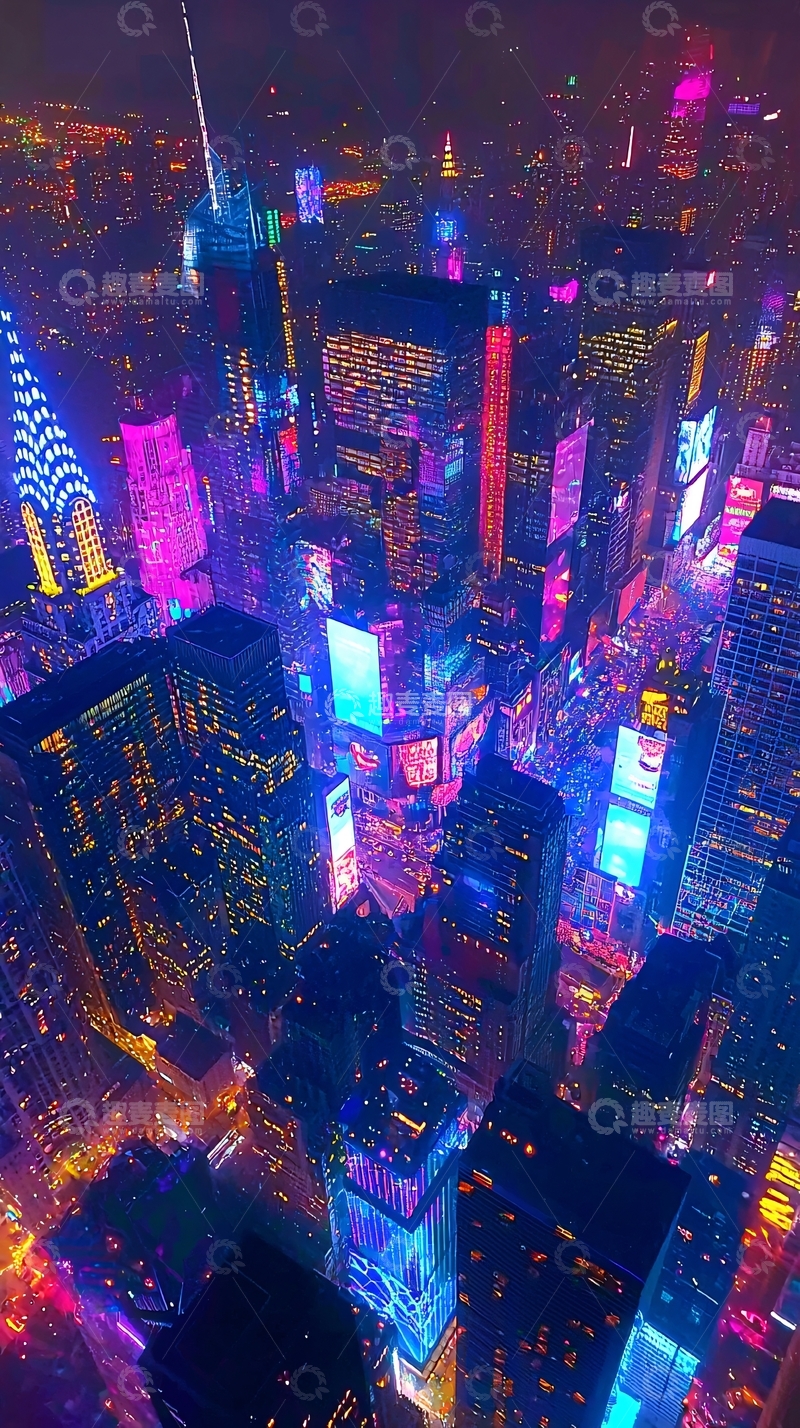 高清大图下载【趣麦麦图】夜幕下的霓虹闪烁都市