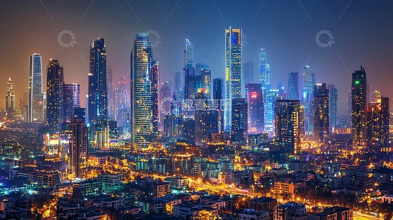 高清大图下载【趣麦麦图】-夜景都市摩天大楼