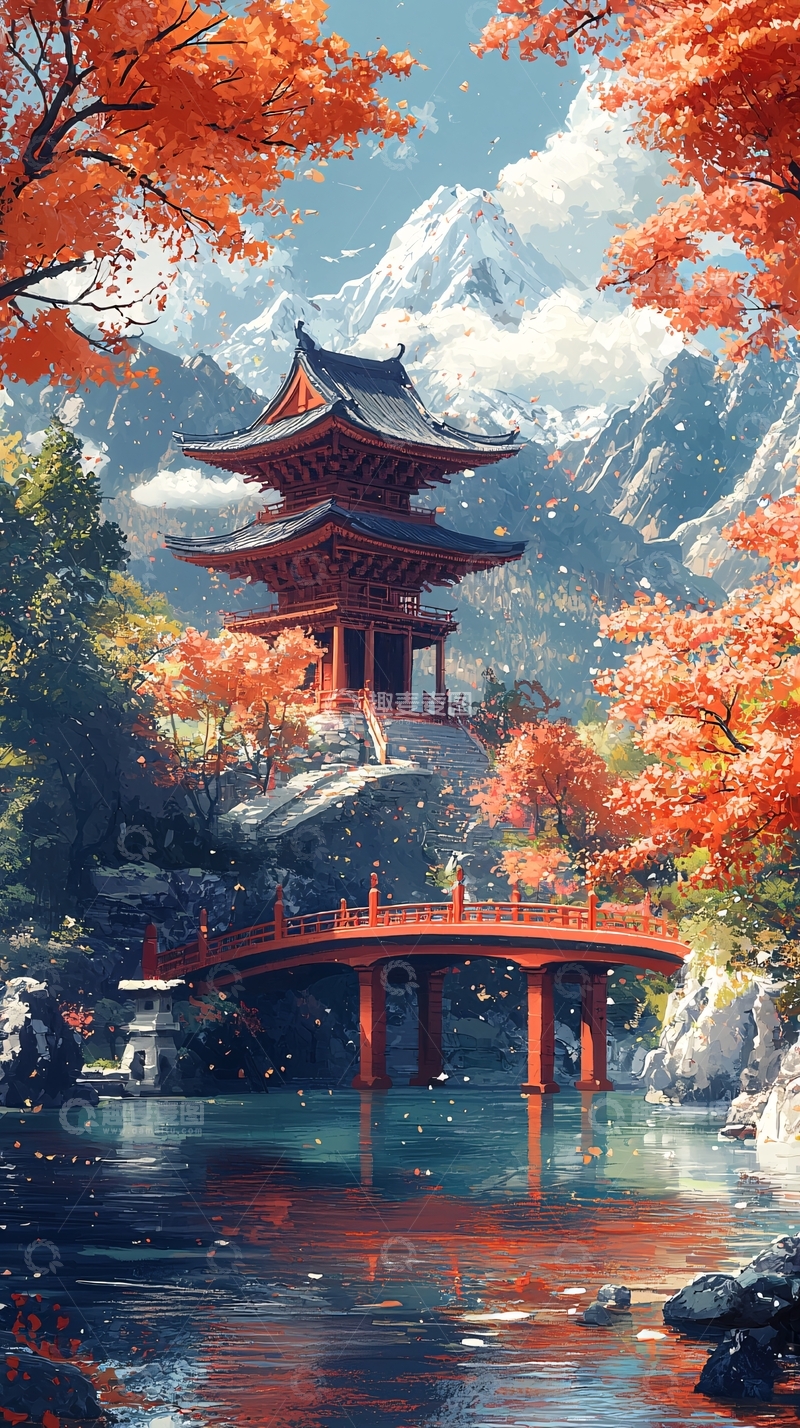 高清大图下载【趣麦麦图】秋日山间古寺美景