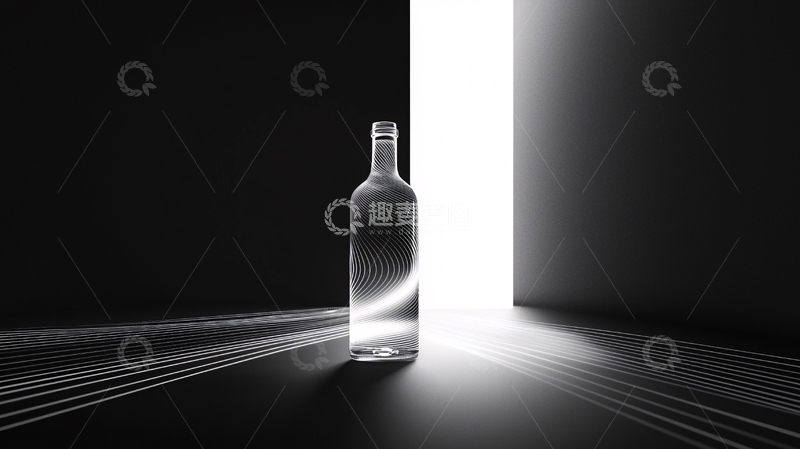 高清大图下载【趣麦麦图】光线照射下的透明酒瓶
