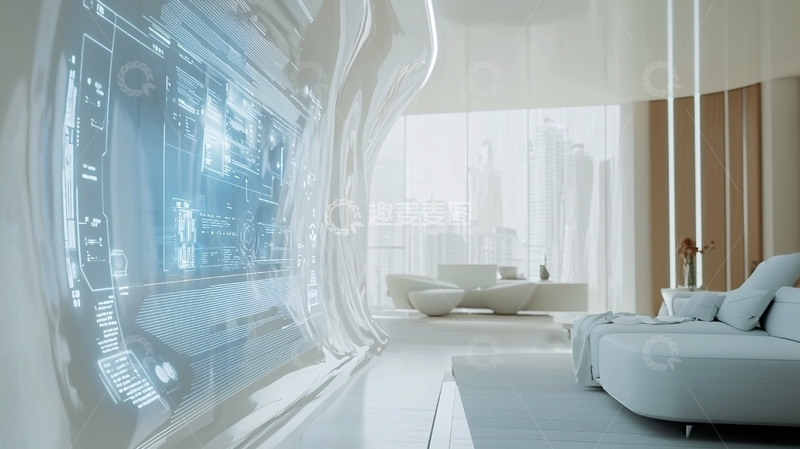 高清大图下载【趣麦麦图】极简未来风智能家居客厅