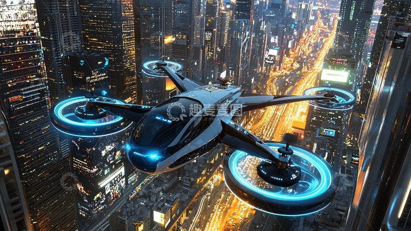 高清大图下载【趣麦麦图】未来城市无人机