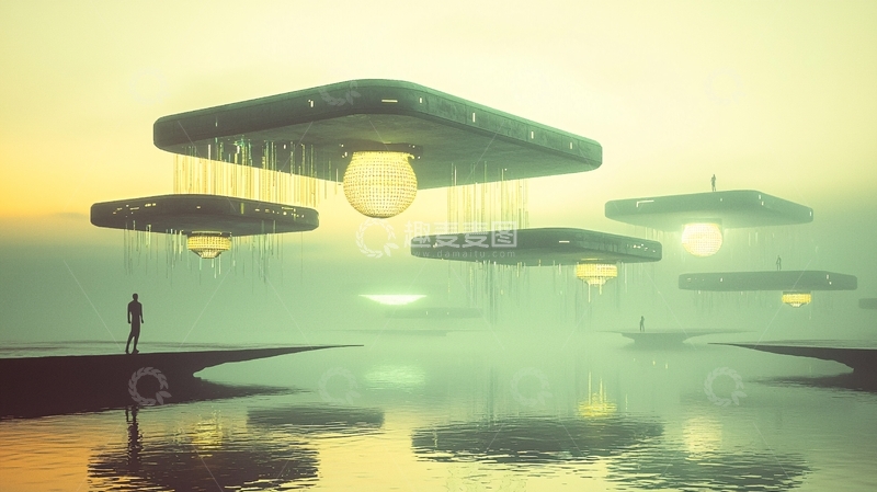 高清大图下载【趣麦麦图】未来科技感悬浮飞船