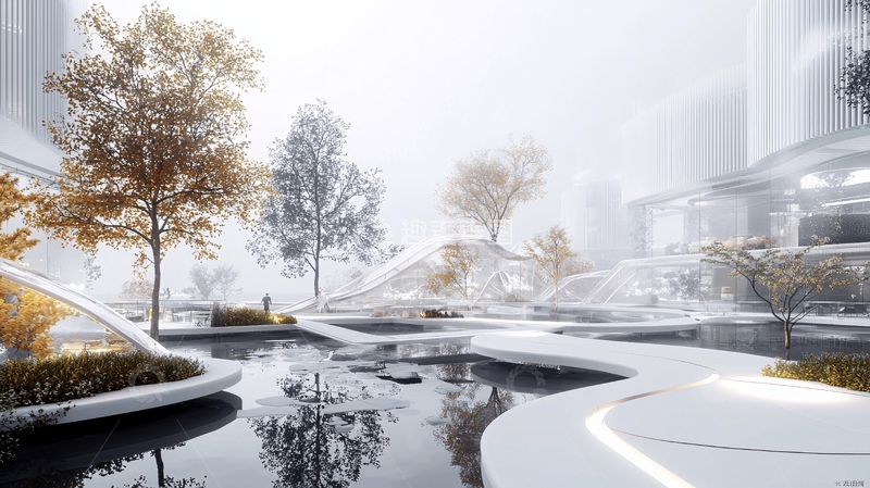 高清大图下载【趣麦麦图】雾中未来都市公园