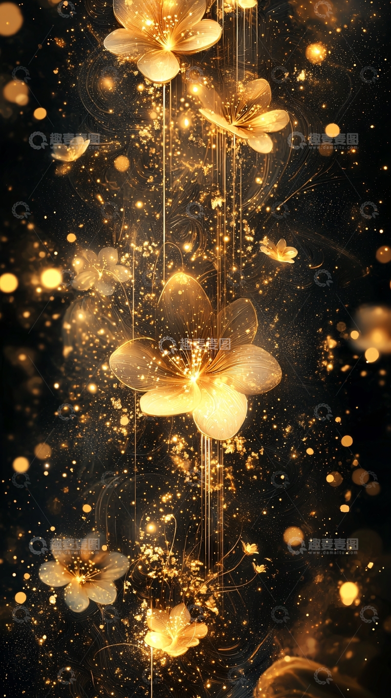 高清大图下载【趣麦麦图】金色花朵闪烁光芒