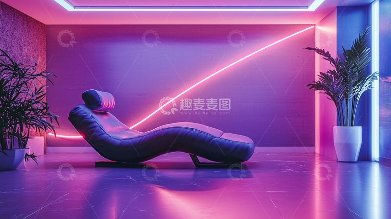 高清大图下载【趣麦麦图】霓虹灯下的舒适躺椅