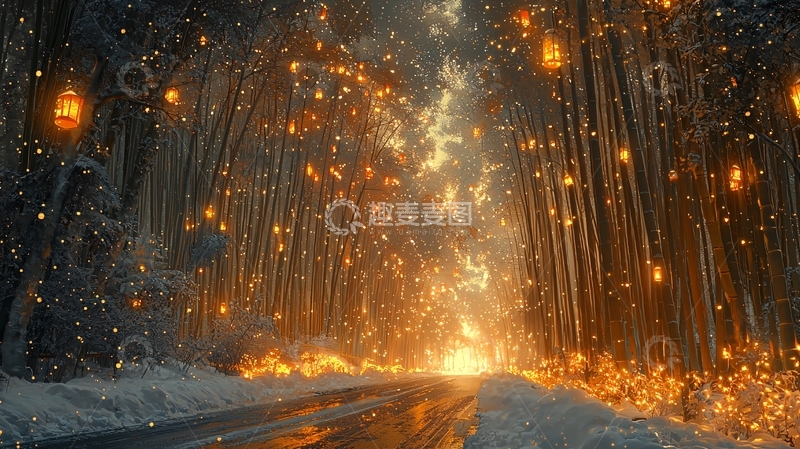 高清大图下载【趣麦麦图】雪夜森林