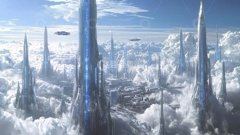 高清大图下载【趣麦麦图】云端之上的未来城市