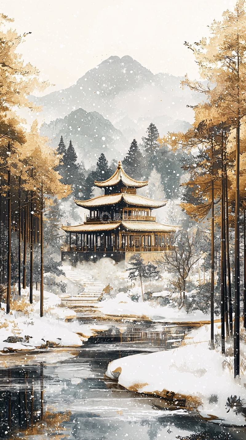 高清大图下载【趣麦麦图】雪景古建筑