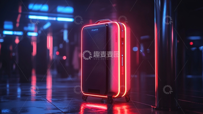 高清大图下载【趣麦麦图】霓虹灯行李箱夜景