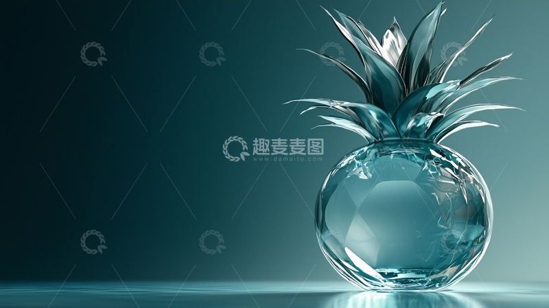 高清大图下载【趣麦麦图】青绿色玻璃质感菠萝