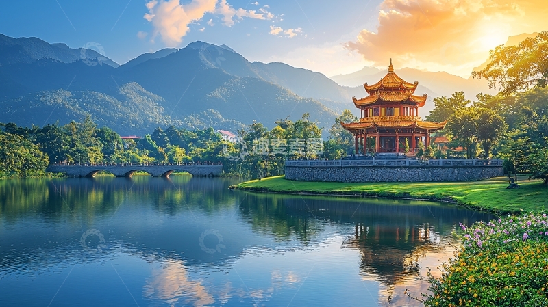 高清大图下载【趣麦麦图】中国传统亭台楼阁山水