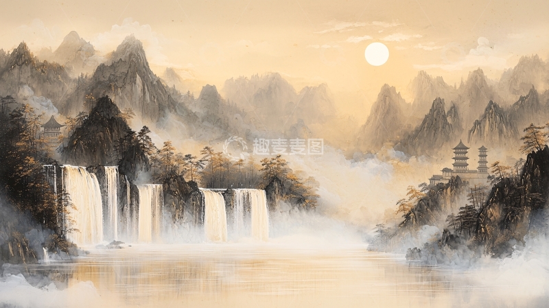 高清大图下载【趣麦麦图】水墨风格的山水风景画