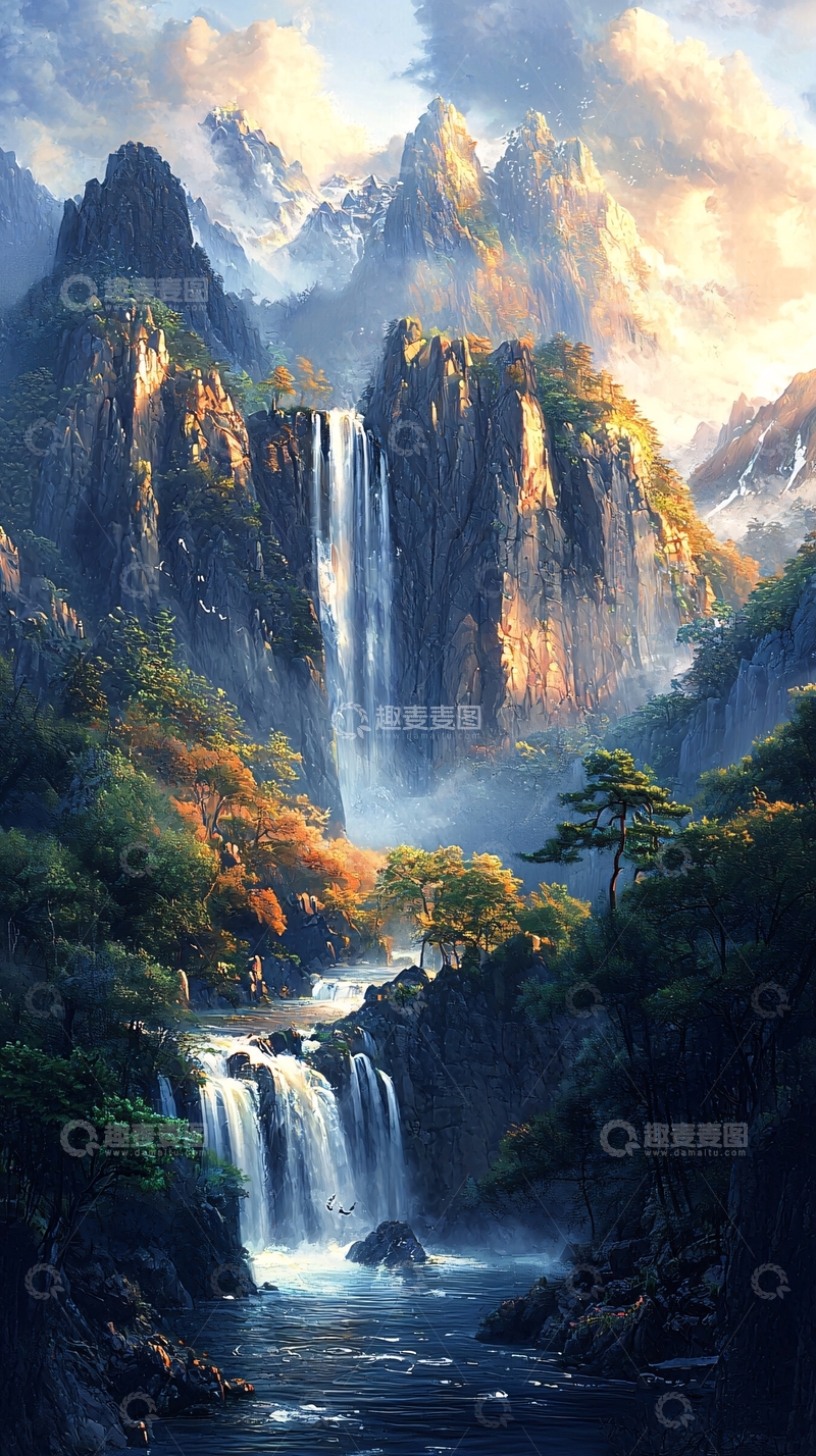 高清大图下载【趣麦麦图】壮丽山河瀑布景观