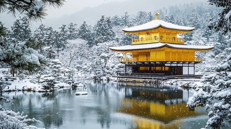 高清大图下载【趣麦麦图】雪中金阁寺