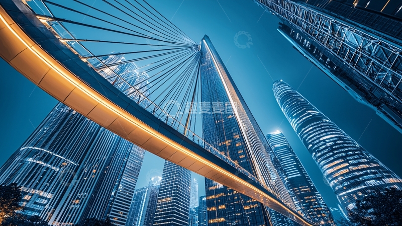 高清大图下载【趣麦麦图】夜景都市摩天大楼空中桥梁