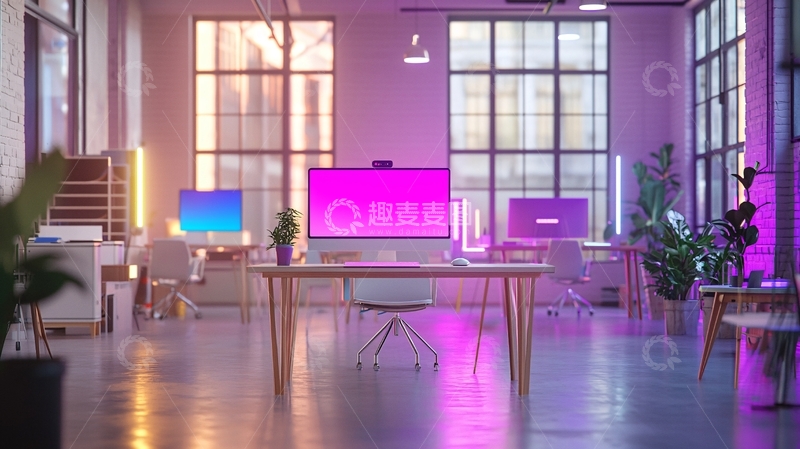 高清大图下载【趣麦麦图】现代化霓虹灯办公室