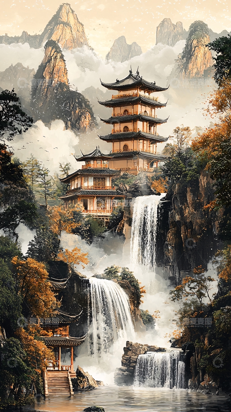 高清大图下载【趣麦麦图】中国风山水楼阁