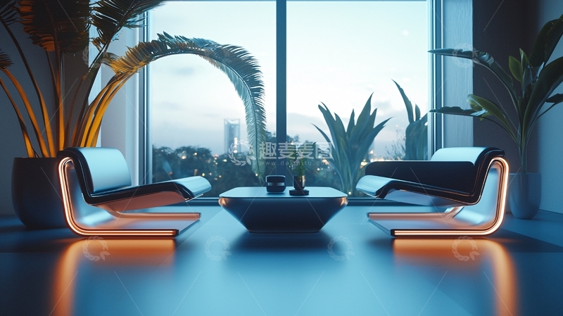 高清大图下载【趣麦麦图】现代都市客厅夜景