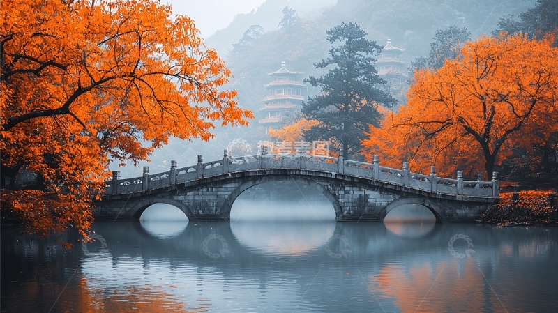 高清大图下载【趣麦麦图】秋日古桥